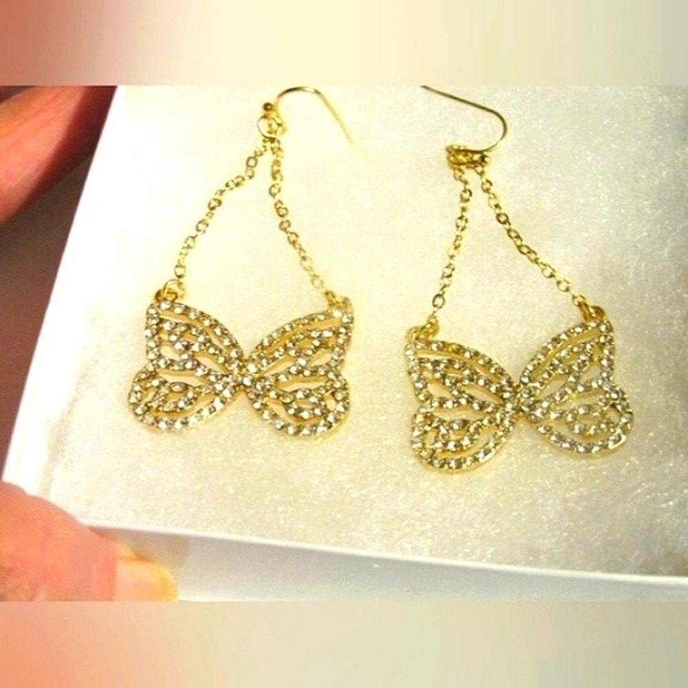 CZ 14k dipped Butterfly dangle Earring